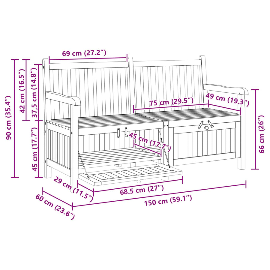 Garden Bench with Storage 150 x 60 x 90 cm Solid Teak Wood