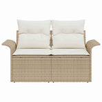 Garden Sofa with Cushion Beige 141 x 62 x 69 cm Poly Rattan