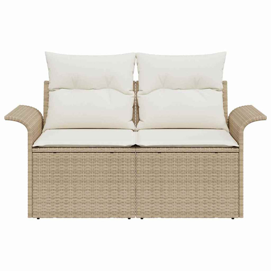 Garden Sofa with Cushion Beige 141 x 62 x 69 cm Poly Rattan