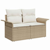 Garden Sofa with Cushion Beige 141 x 62 x 69 cm Poly Rattan - Front View