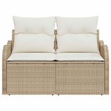 Garden Sofa with Cushion Beige 121 x 62 x 69cm Poly Rattan - Top-Down View