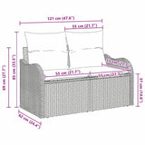 Garden Sofa Beige 121 x 62 x 69cm Poly Rattan - Close-Up Angle