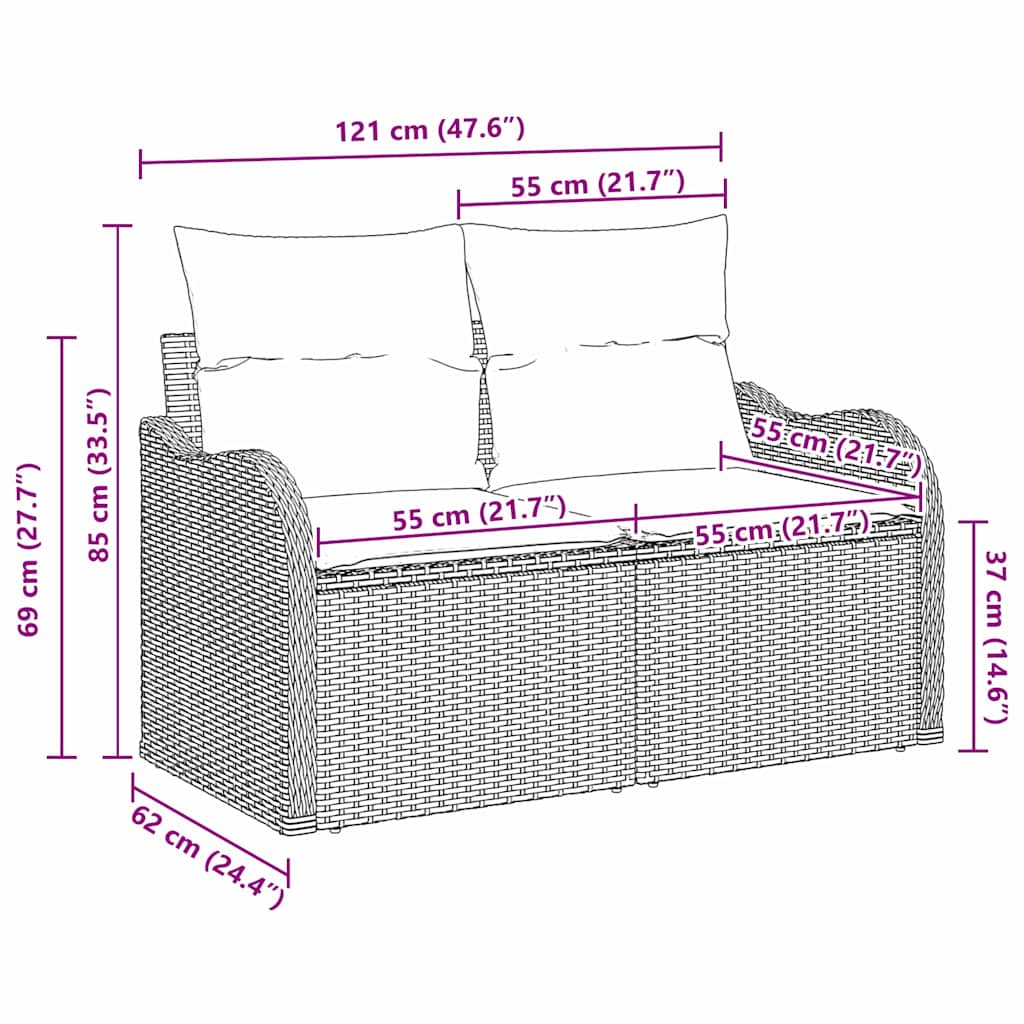 Garden Sofa with Cushion Black 121 x 62 x 69cm Poly Rattan