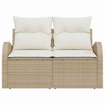 Garden Sofa with Cushion Beige 124 x 62 x 69cm Poly Rattan