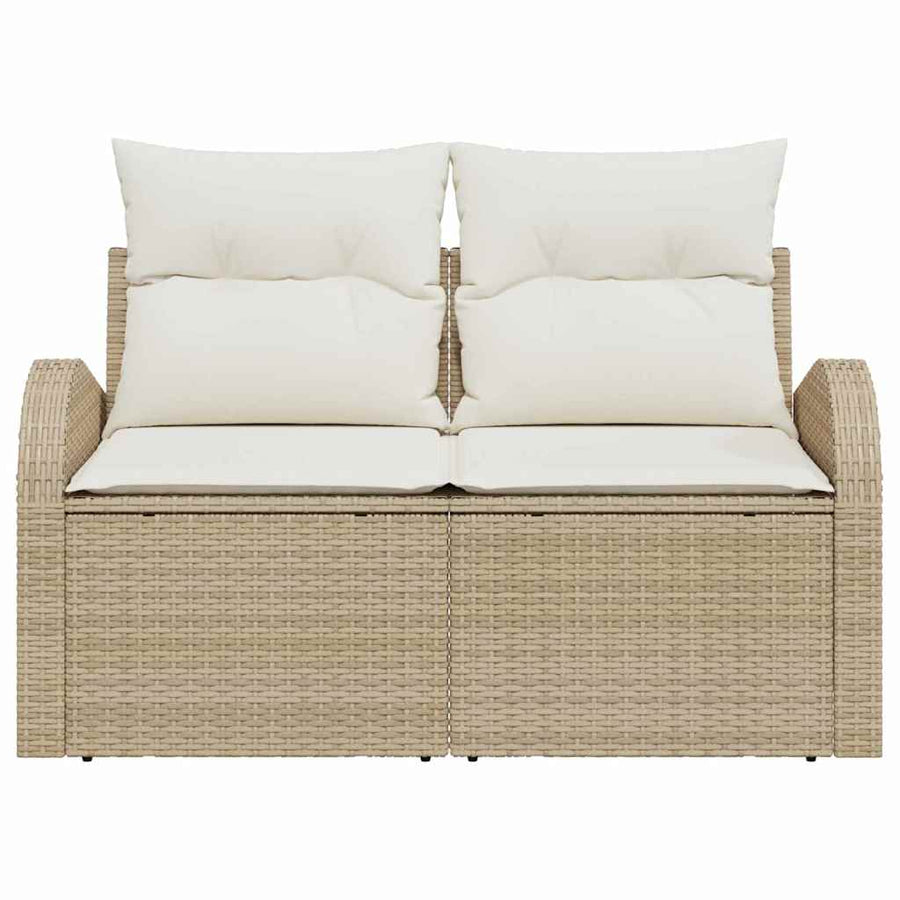 Garden Sofa with Cushion Beige 124 x 62 x 69cm Poly Rattan