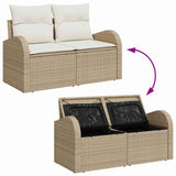 Garden Sofa Beige 124 x 62 x 69cm Poly Rattan - Rear View