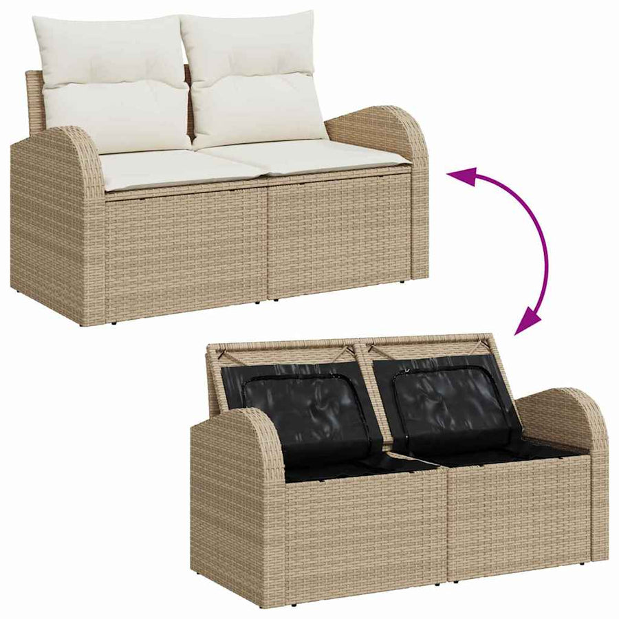 Garden Sofa with Cushion Beige 124 x 62 x 69cm Poly Rattan