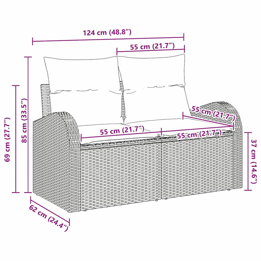 Garden Sofa with Cushion Beige 124 x 62 x 69cm Poly Rattan