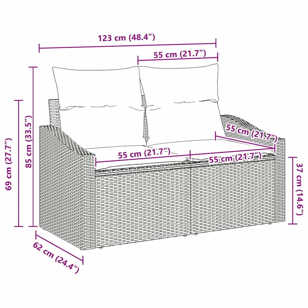 Garden Sofa with Cushion 123 x 62 x 69 cm Poly Rattan