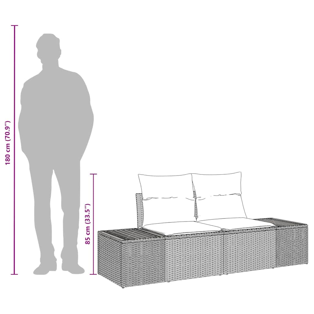 Garden Sofa with Cushion Grey 184 x 62 x 69 cm Poly Rattan