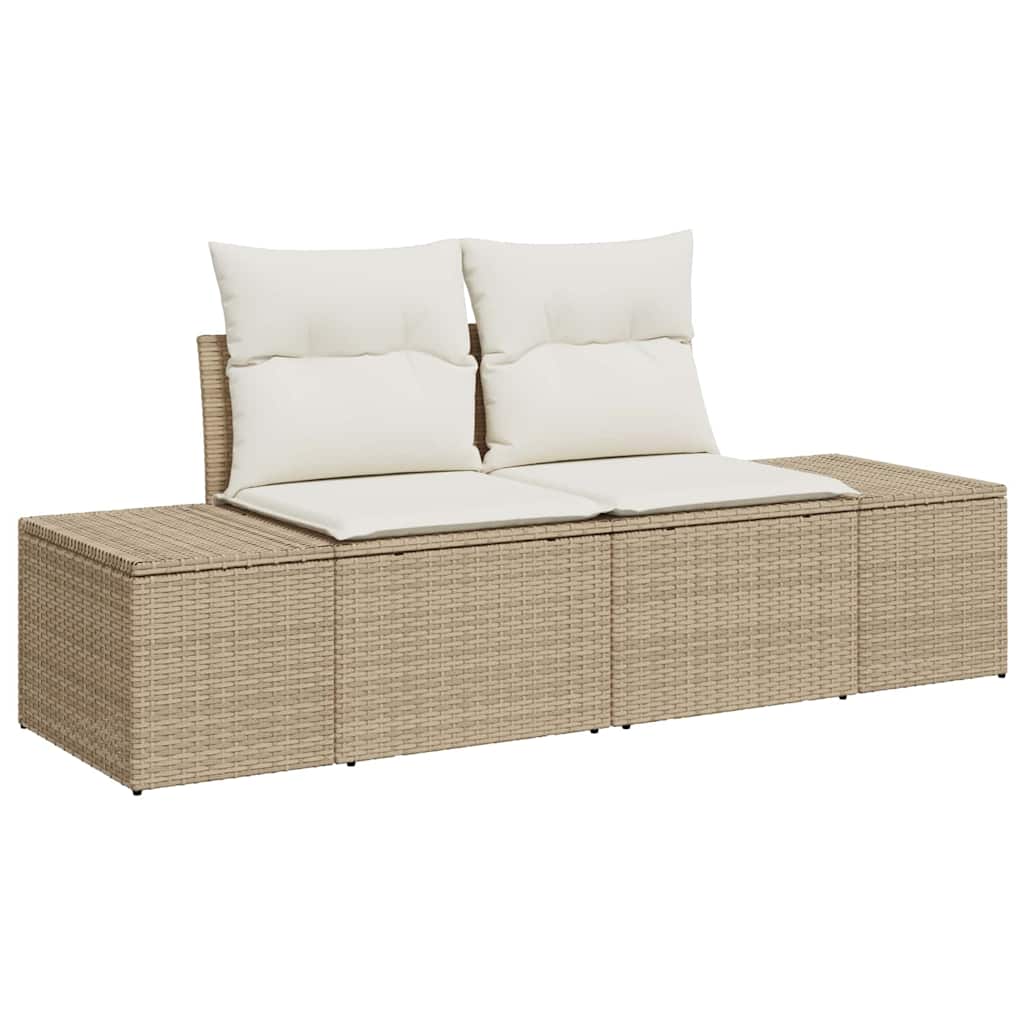 Garden Sofa with Cushion Beige 184 x 62 x 69 cm Poly Rattan