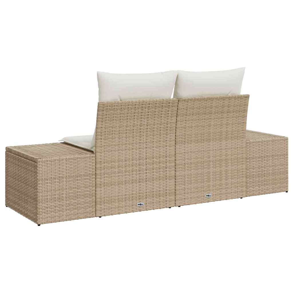 Garden Sofa with Cushion Beige 184 x 62 x 69 cm Poly Rattan