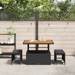 Garden Dining Set 3 pcs Black Poly Rattan