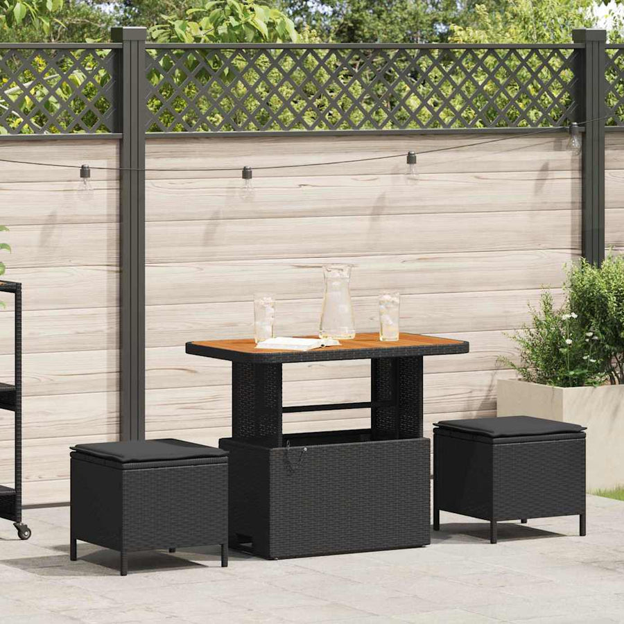Garden Dining Set 3 pcs Black Poly Rattan