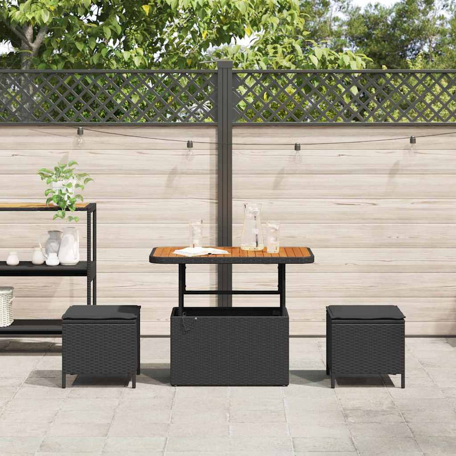 Garden Dining Set 3 pcs Black Poly Rattan