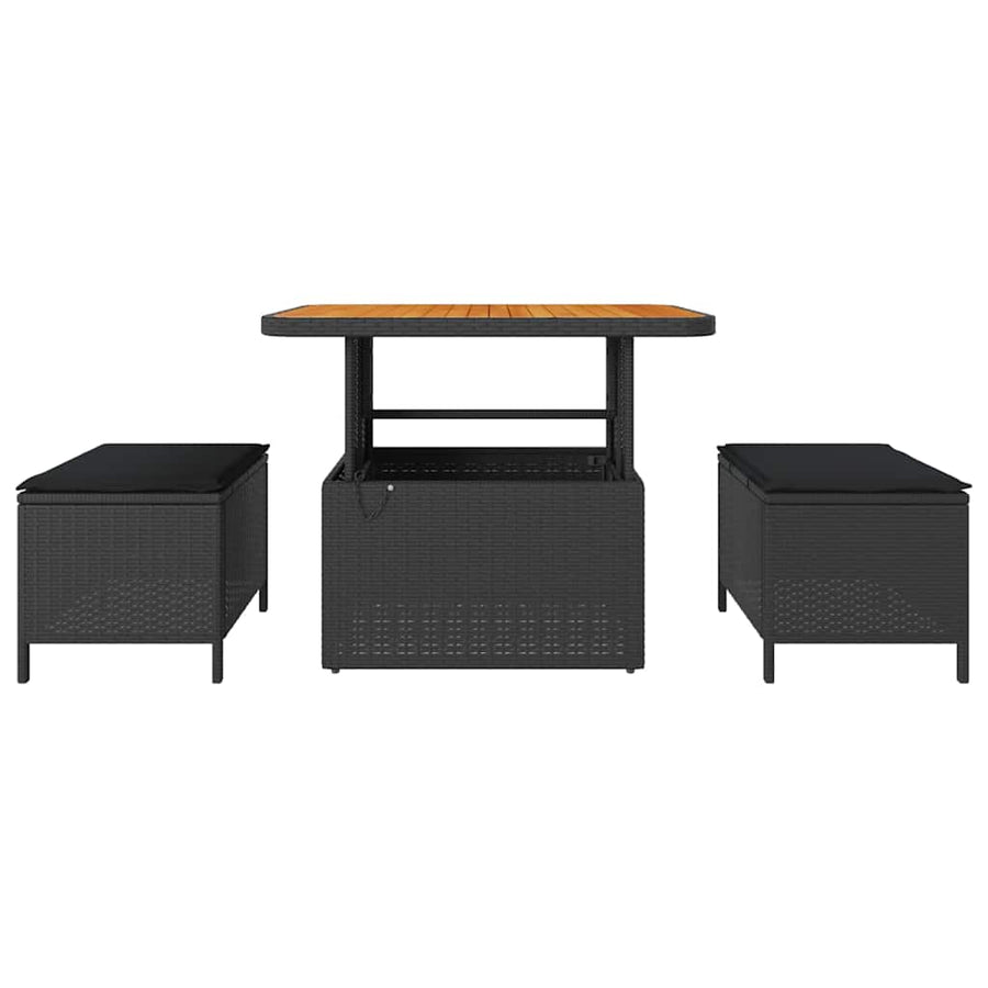 Garden Dining Set 3 pcs Black Poly Rattan