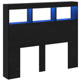 Headboard Cabinet with LED Other Black oak 122 x 17 x 102 cm - Front View