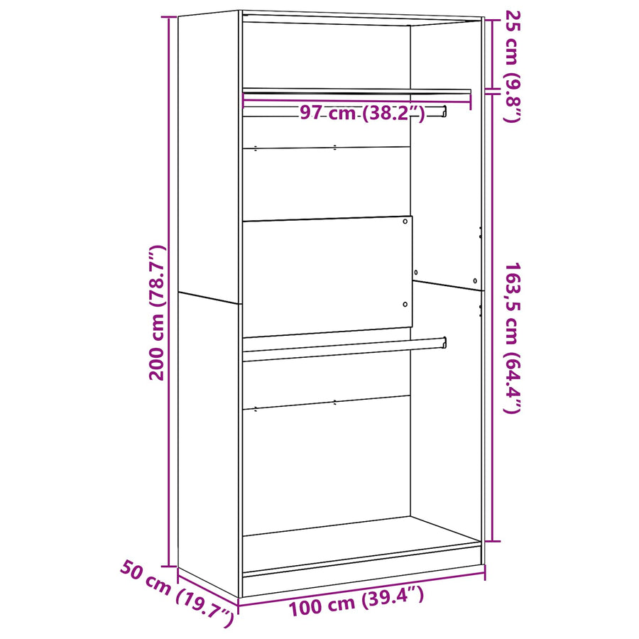Wardrobe Black Oak 100 x 50 x 200 cm Engineered Wood