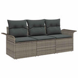 Sofa Set with Cushion 3 pcs Grey Poly Rattan