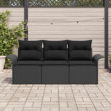 Sofa Set with Cushion 3 pcs Black Poly Rattan - Side View