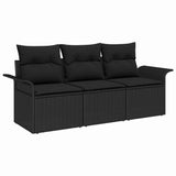 Sofa Set with Cushion 3 pcs Black Poly Rattan - Front View