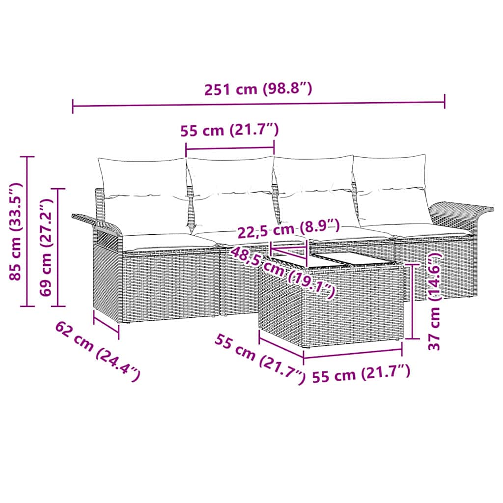 Sofa Set 5 pcs Grey Poly Rattan