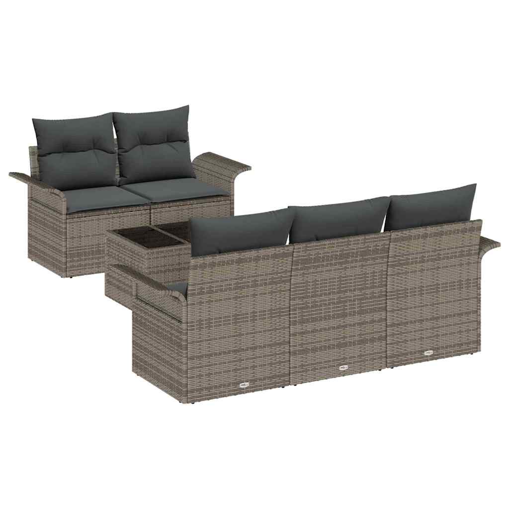Sofa Set with Cushion 6 pcs Grey Poly Rattan