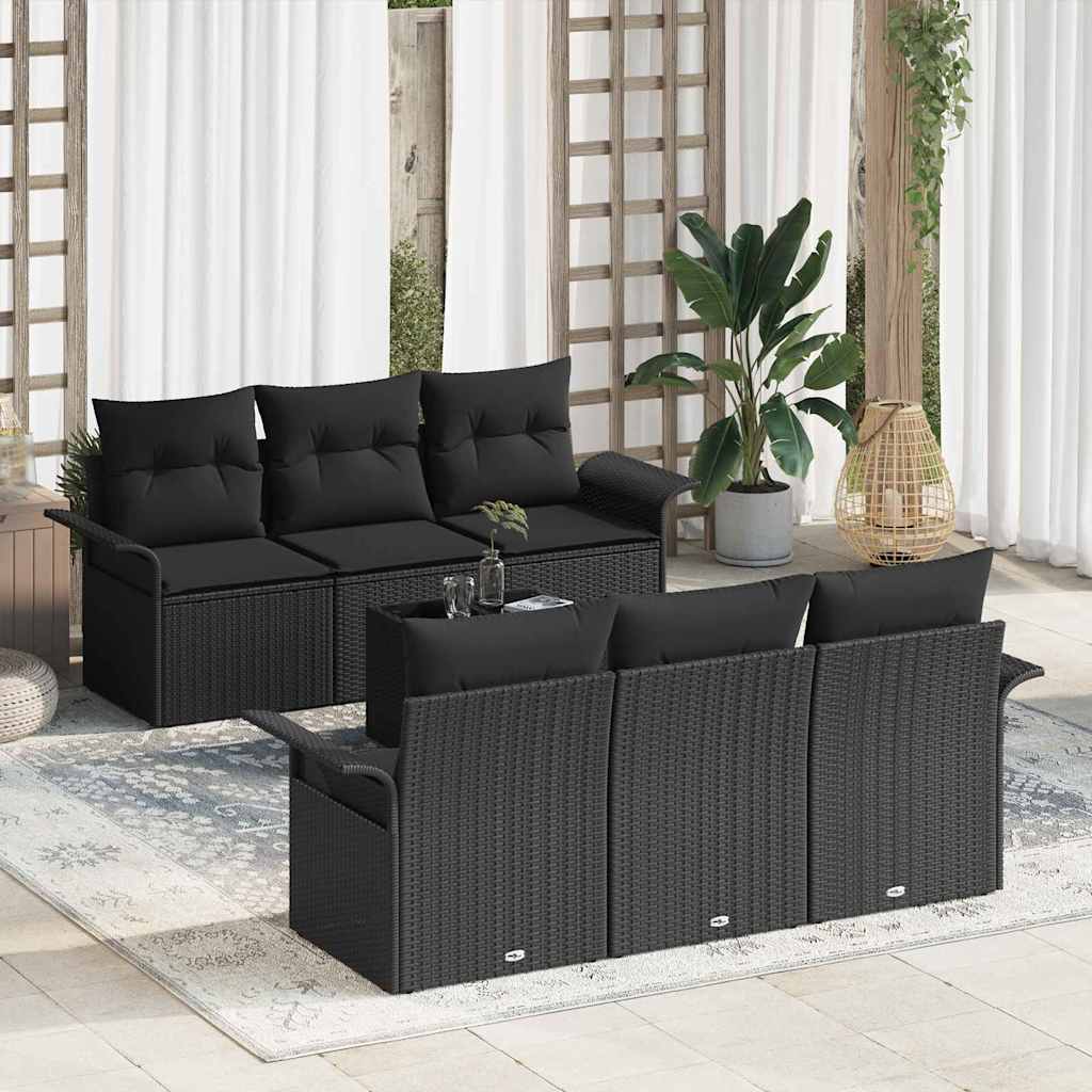 Garden Sofa Set with Cushion 7 pcs Black Poly Rattan