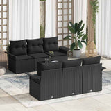 Garden Sofa Set with Cushion 7 pcs Black Poly Rattan