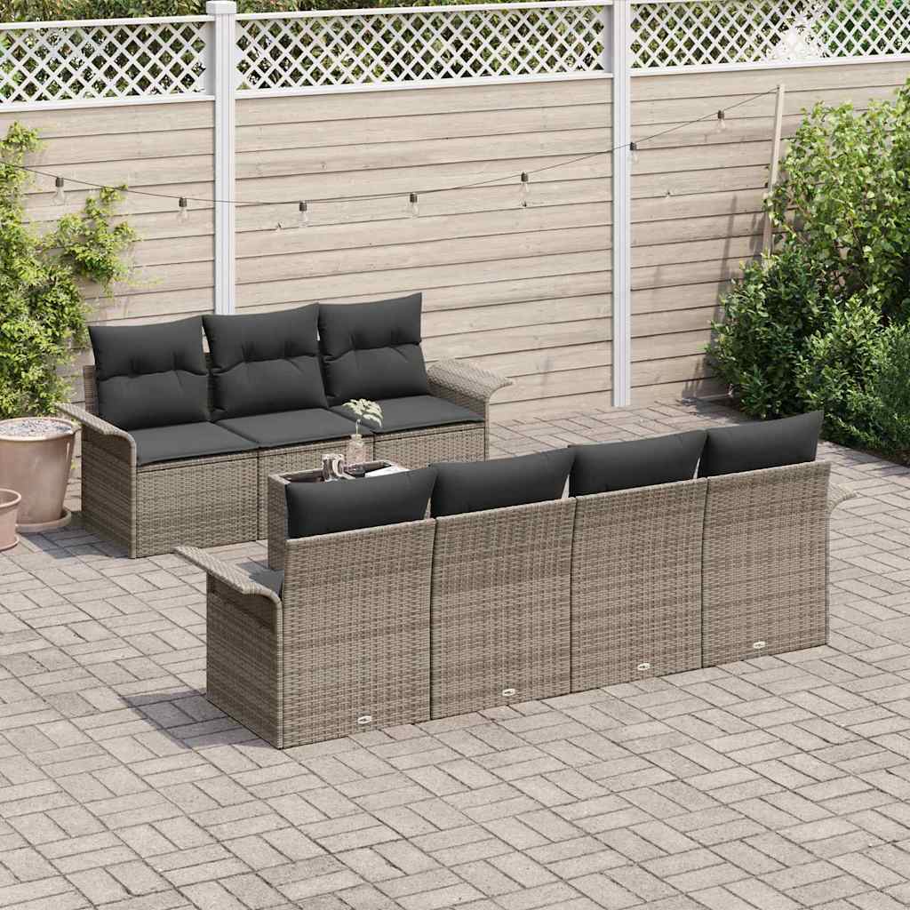 Garden Sofa Set 8 pcs Grey Poly Rattan