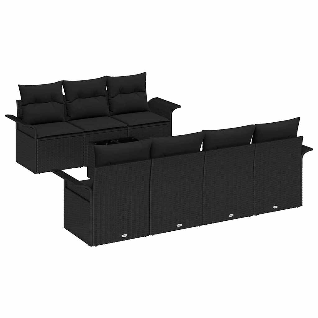Garden Sofa Set with Cushion 8 pcs Black Poly Rattan