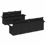 Garden Sofa Set with Cushion 8 pcs Black Poly Rattan - Front View