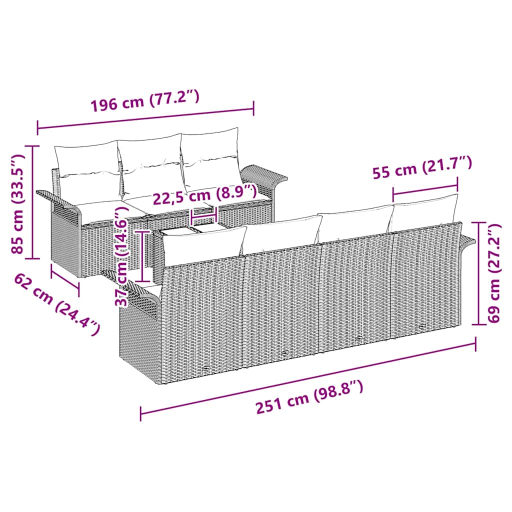 Garden Sofa Set with Cushion 8 pcs Black Poly Rattan