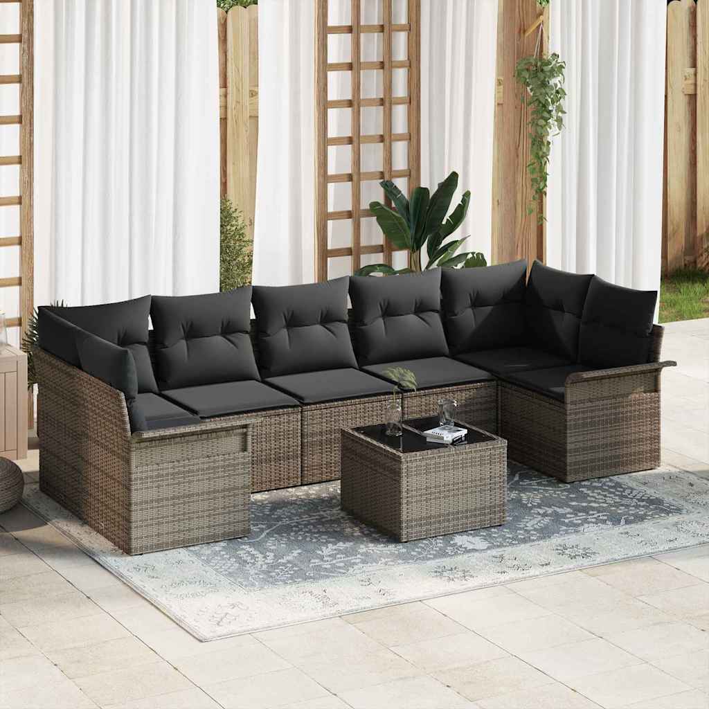 Garden Sofa Set 8 pcs Grey Poly Rattan
