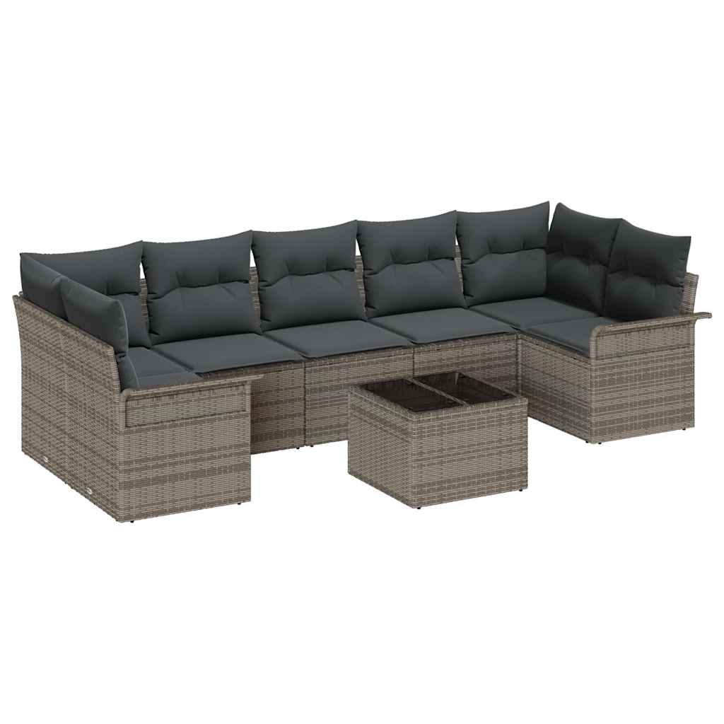 Garden Sofa Set with Cushion 8 pcs Grey Poly Rattan