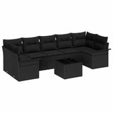 Garden Sofa Set with Cushion 8 pcs Black Poly Rattan - Front View