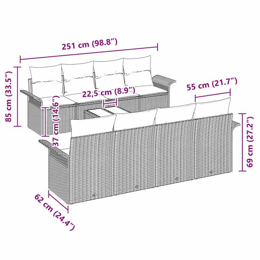Garden Sofa Set 9 pcs Grey Poly Rattan