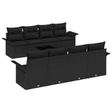 Garden Sofa Set with Cushion 9 pcs Black Poly Rattan - Front View