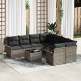 Garden Sofa Set with Cushion 9 pcs Grey Poly Rattan