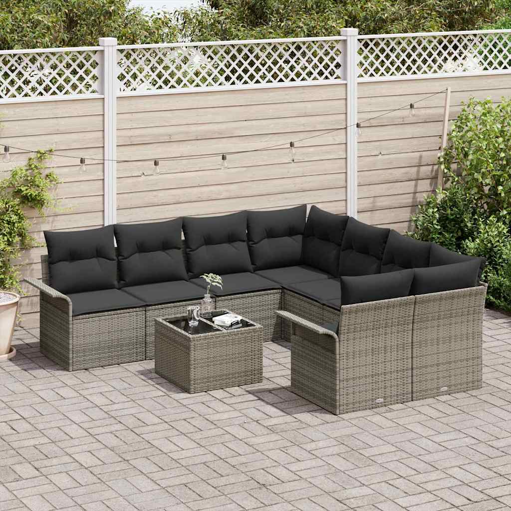 Garden Sofa Set 9 pcs Grey Poly Rattan