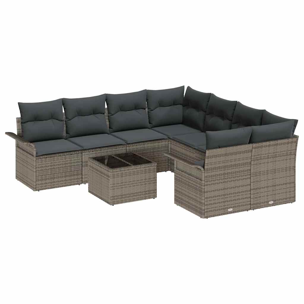 Garden Sofa Set 9 pcs Grey Poly Rattan