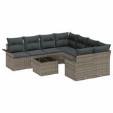 Garden Sofa Set with Cushion 9 pcs Grey Poly Rattan - Front View