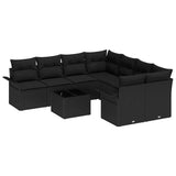 Garden Sofa Set 9 pcs Black Poly rattan - Front View