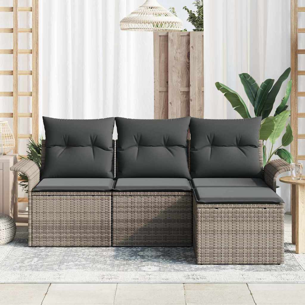 Sofa Set with Cushion 4 pcs Grey Poly Rattan