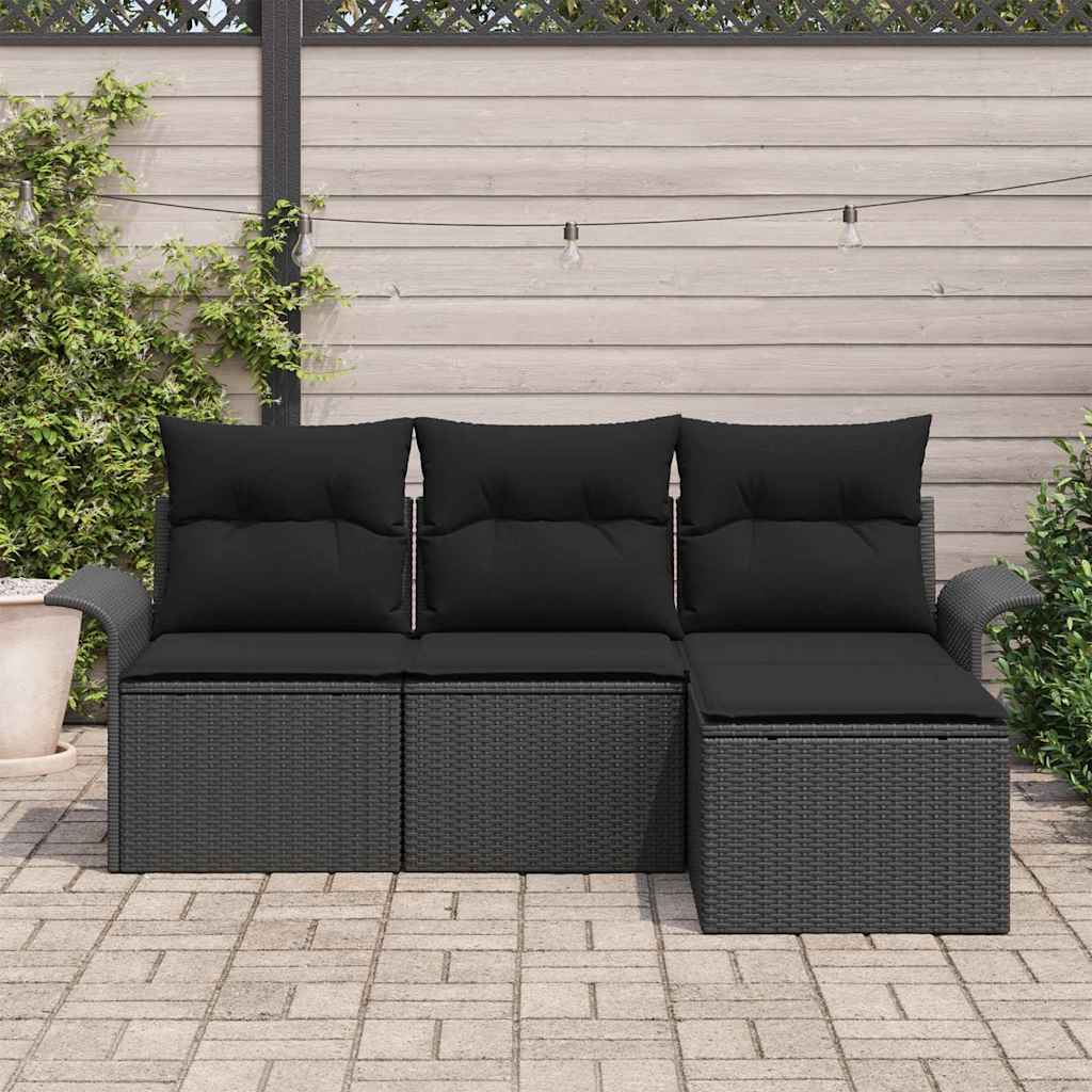 Sofa Set with Cushion 4 pcs Black Poly Rattan