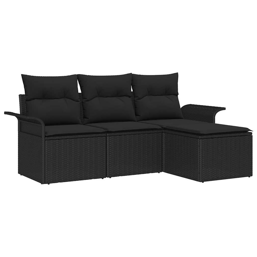 Sofa Set with Cushion 4 pcs Black Poly Rattan
