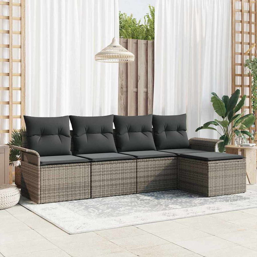 Outdoor Sofa 5 pcs Grey Poly Rattan