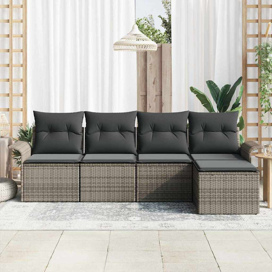 Outdoor Sofa 5 pcs Grey Poly Rattan