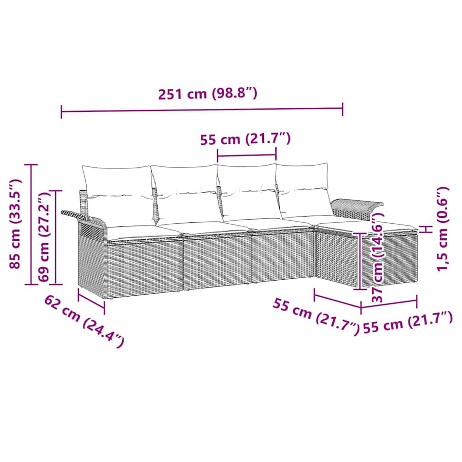 Outdoor Sofa 5 pcs Grey Poly Rattan