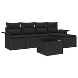 Outdoor Sofa with Cushion 6 pcs Black Poly Rattan - Front View